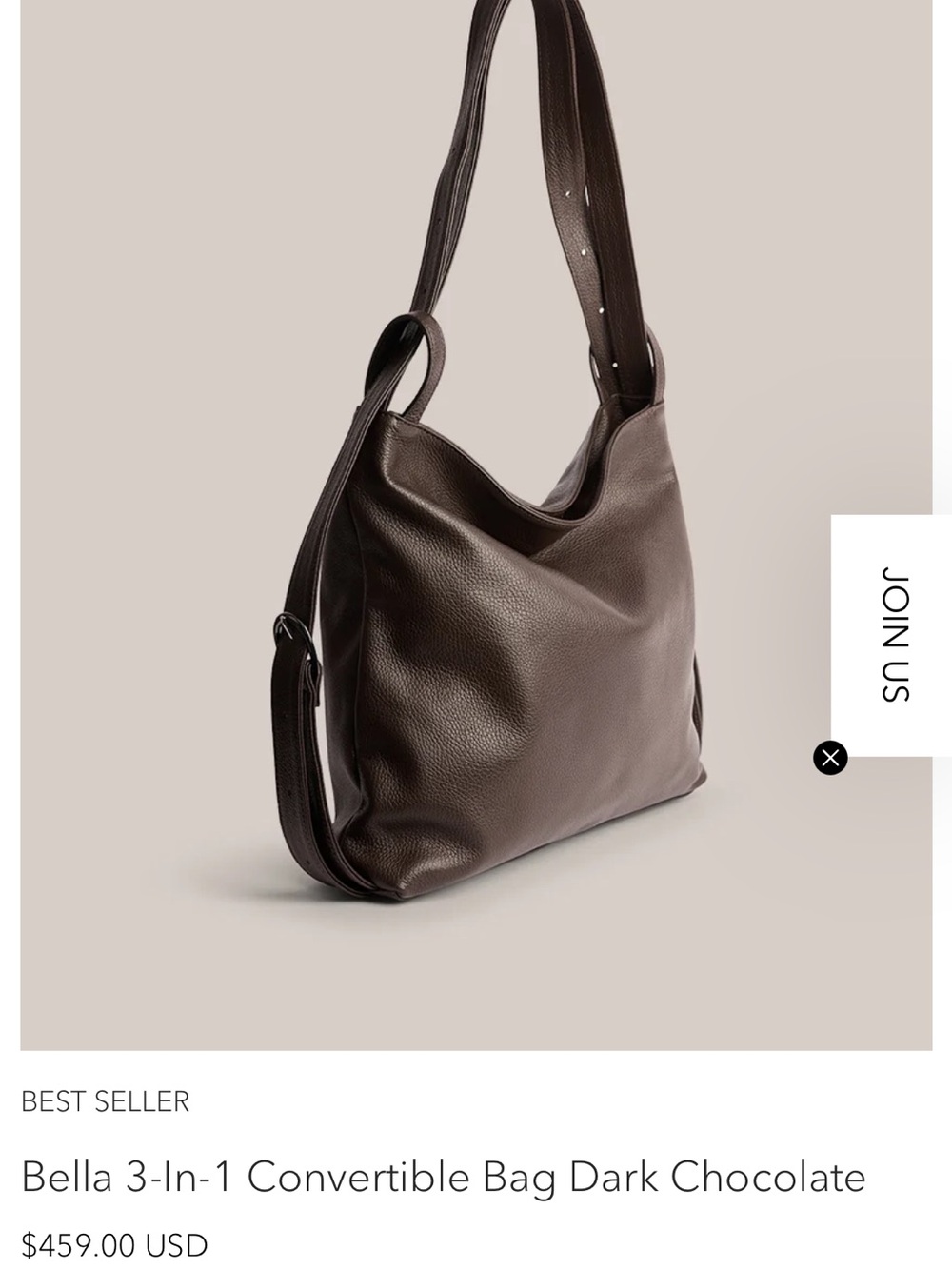 Bella Bag Convertible 3-1 Classic Size Dark Chocolate - Picture 5 of 15